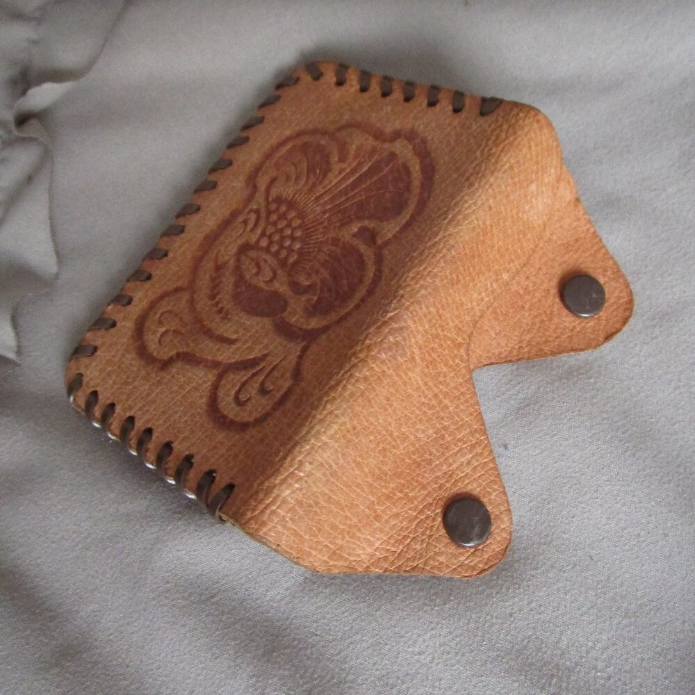tiny tooled leather card wallet